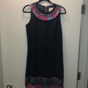 Kate Spade Blue Embroidered Plume Tassel Dress
